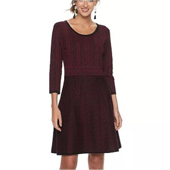 Nina Leonard Print Fit & Flare Sweater Dress Small - Picture 2 of 7